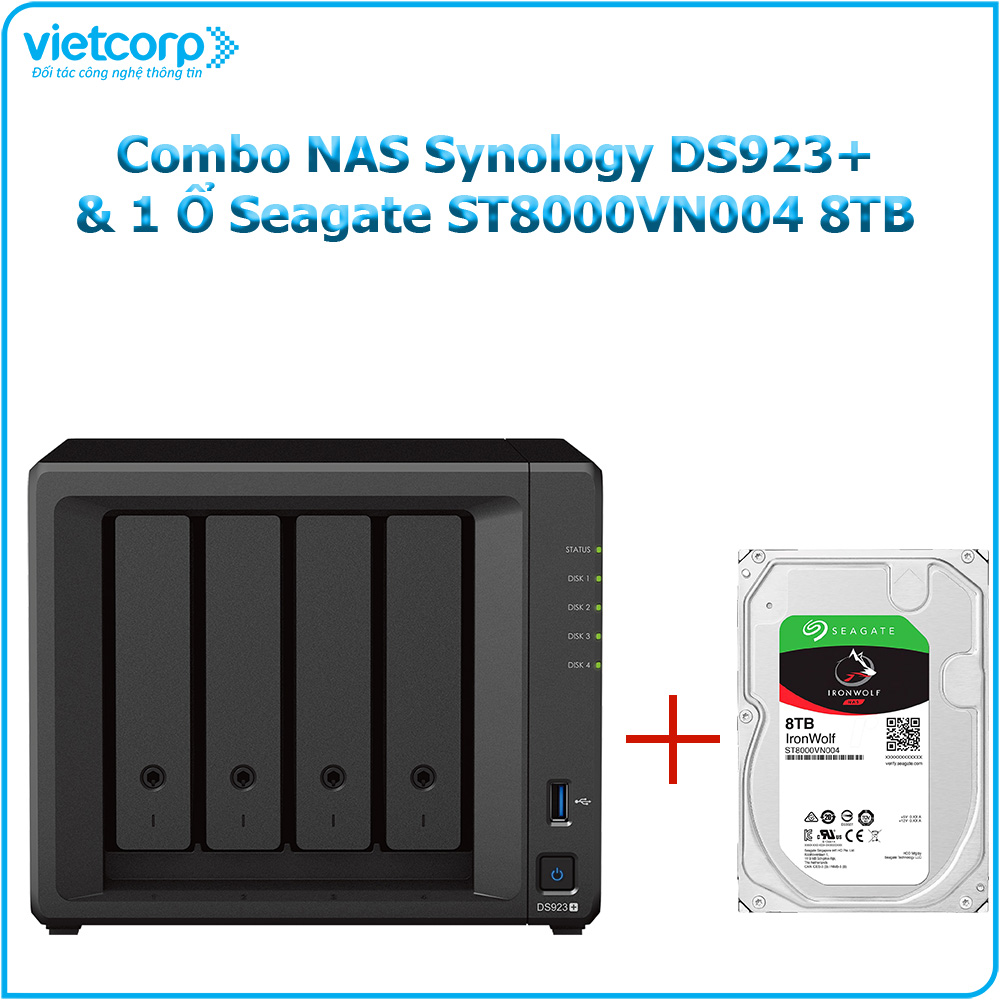 Combo Thiết bị lưu trữ NAS Synology DS923+ và 1 Ổ cứng Seagate ST8000VN004 8TB - Hàng Chính Hãng