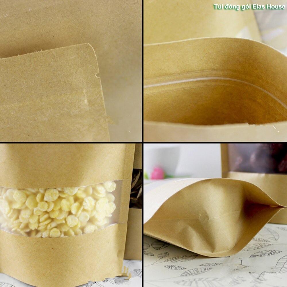Túi Zip Đựng Thực Phẩm,Túi Zip Giấy Kraft Đáy Đứng Có Cửa Sổ Vàng,Túi Zipper Mini Nâu,túi Zipclock