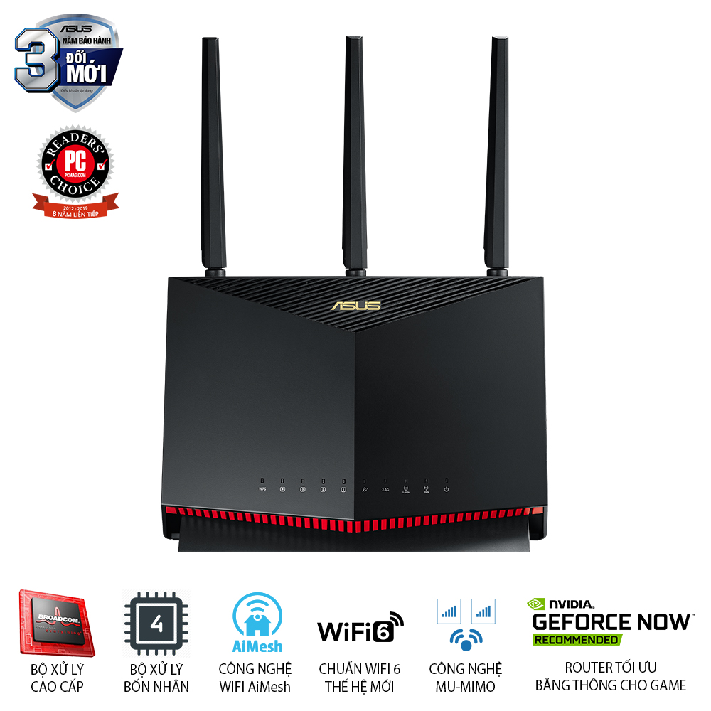 Router Wifi ASUS RT-AX86U Hai Băng Tần Chuẩn AX5700 (Chuyên Cho Game Di Động)- Hàng Chính Hãng