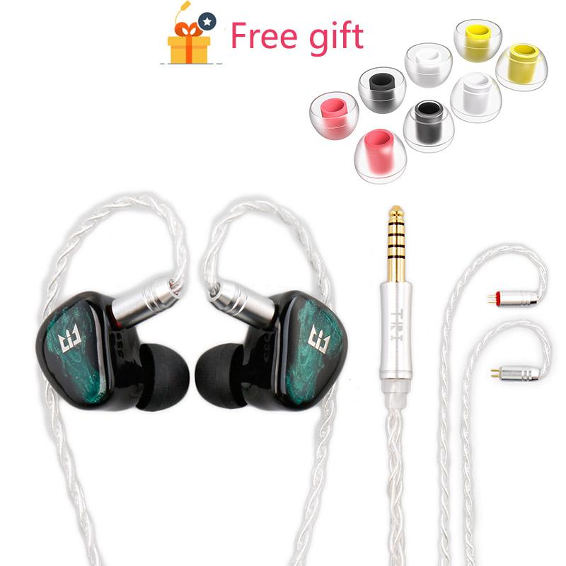 TRI Star River 2DD Màn hình trong tai Tai nghe có dây 2Pin với Công tắc điều chỉnh Tai nghe HiFi Tai nghe chạy bộ thể thao Tai nghe nhạc DJ Tai nghe Màu sắc: Xanh lục 4,4mm