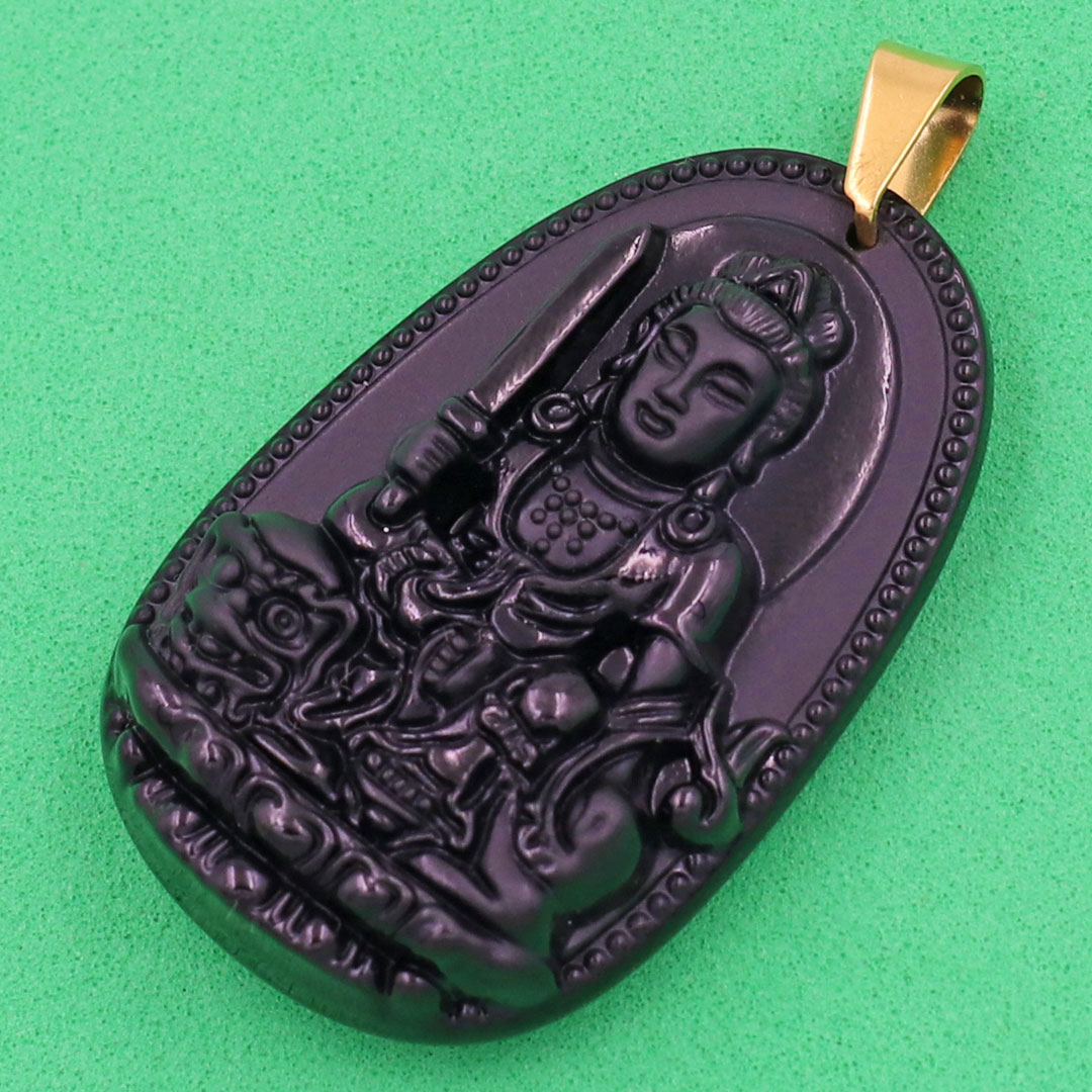 Mặt Phật Văn Thù Bồ Tát đen 3.6 cm kèm hộp nhung