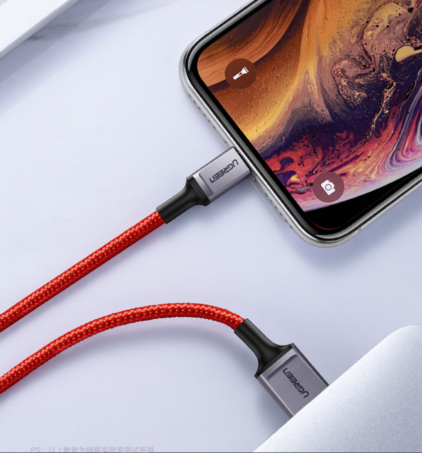 Dây sạc và truyền dữ liệu đầu cắm Lightning, vỏ bện nylon, cho iPhone XS, XS max, XR, X, 8, 8 Plus, 7, 7 Plus, 6, 6 Plus, iPad, iPod được chứng nhận MFi của Apple dài 1m UGREEN US293 60185 - Hàng chính hãng