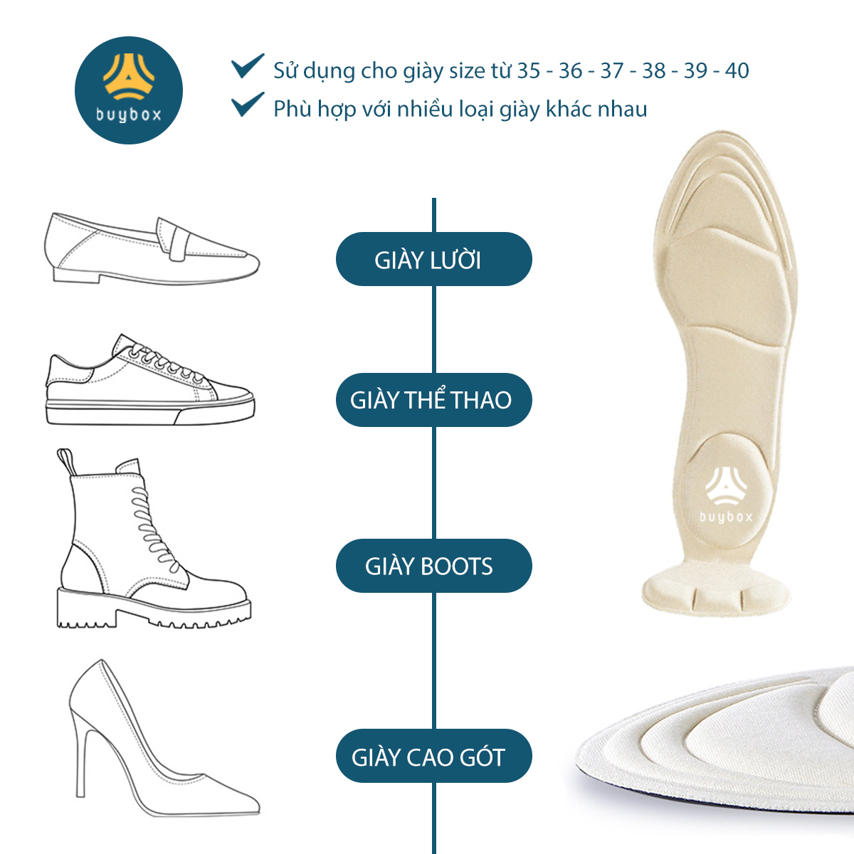 2 cặp miếng lót giày cao gót mũi tròn cho giày bị rộng, giúp giảm size cao cấp - buybox - BBPK11