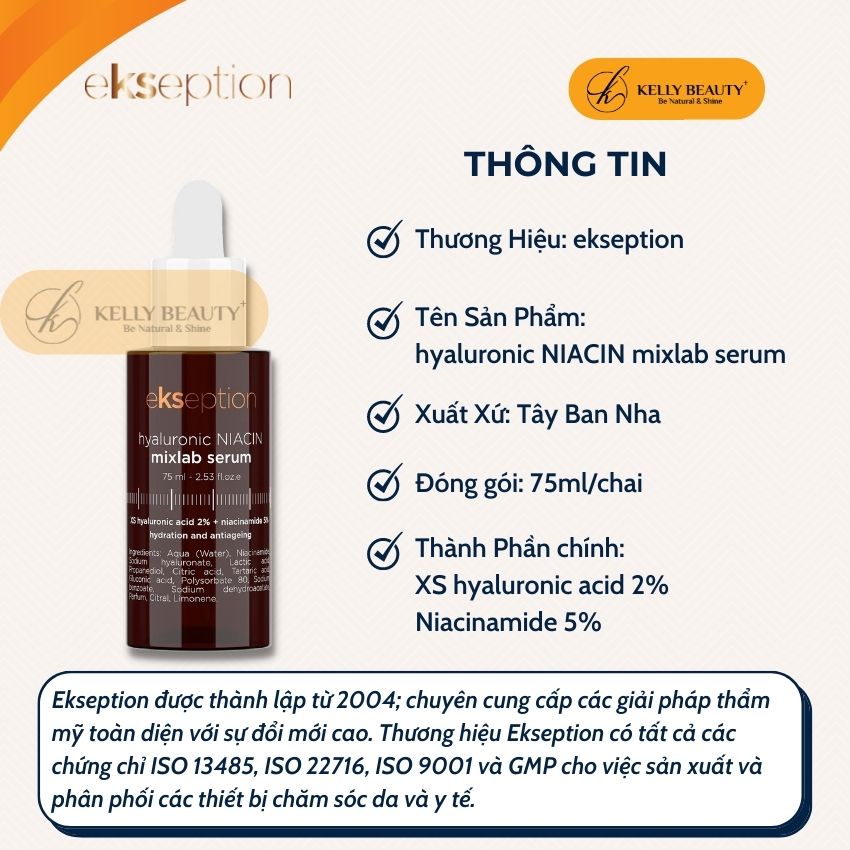 ekseption hyaluronic NIACIN mixlab serum - Tinh Chất Ngừa Mụn, Giảm Thâm; Sáng Da và Se Nhỏ Lỗ Chân Lông - Kelly Beauty