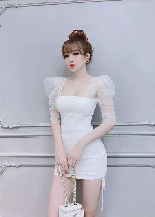 Đầm Ôm Body Phối Lưới Rút Dây Eo