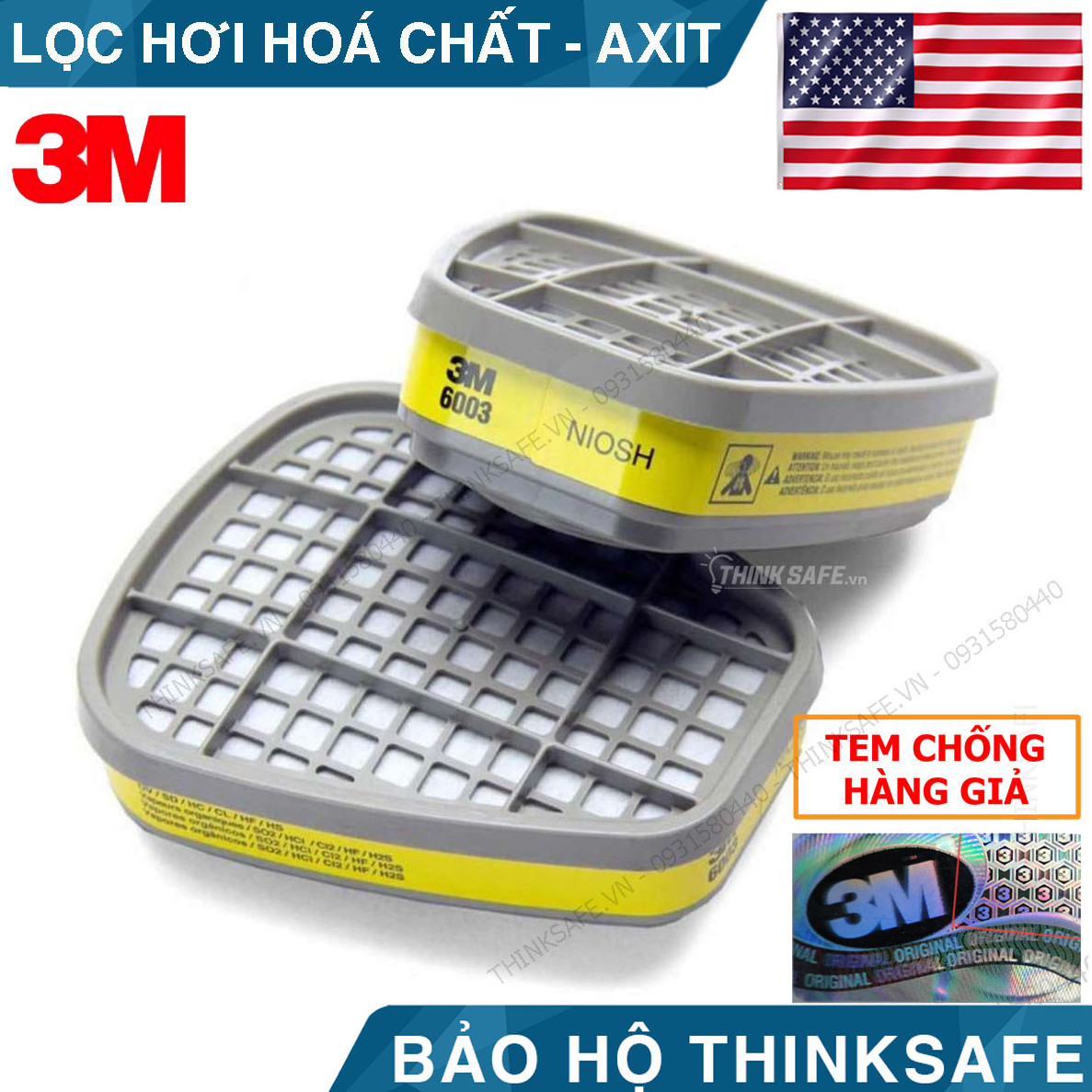 Phin lọc 3M 6003 Phin lọc hơi hữu cơ, vô cơ (thuốc bảo vệ thực vật, hơi sơn, hóa chất) thường sử dụng cho mặt nạ phòng độc 3M 6200, 3M 7502, 3M 6800