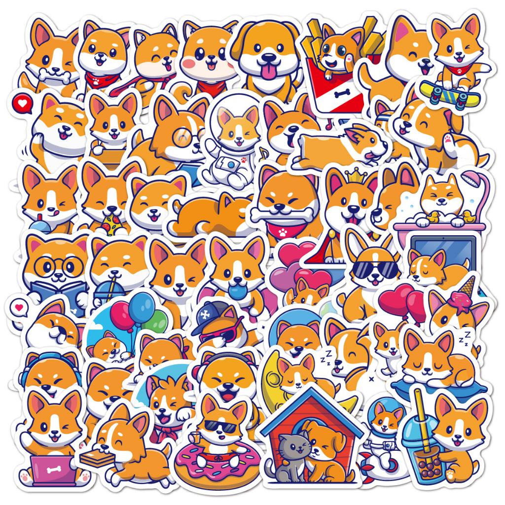 Sticker CORGI chibi hoạt hình trang trí mũ bảo hiểm,guitar,ukulele,điện thoại,sổ tay,laptop