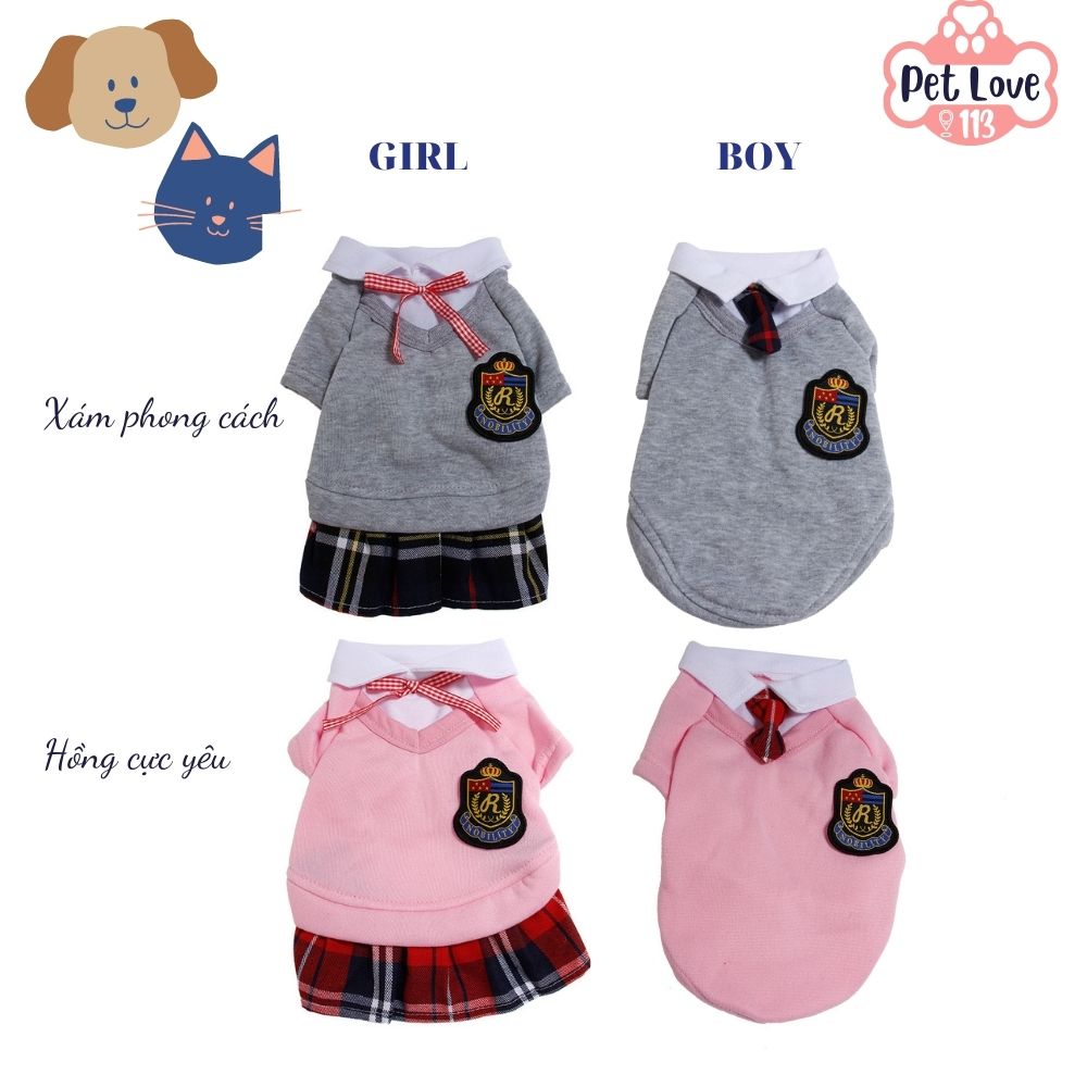 Quần áo cho chó, mèo/ Quần áo cho thú cưng phong cách đồng phục Hàn Quốc cực yêu - Cho bé từ 2-8 kg