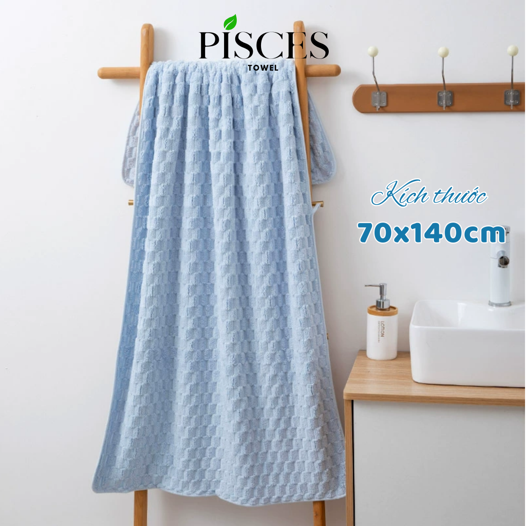 Khăn Tắm PISCES TOWEL 70x140cm Ô Chữ Nhật Cotton Mềm Mại, Khăn Spa Yoga Gym Thể Thao Thấm Hút Mồ Hôi