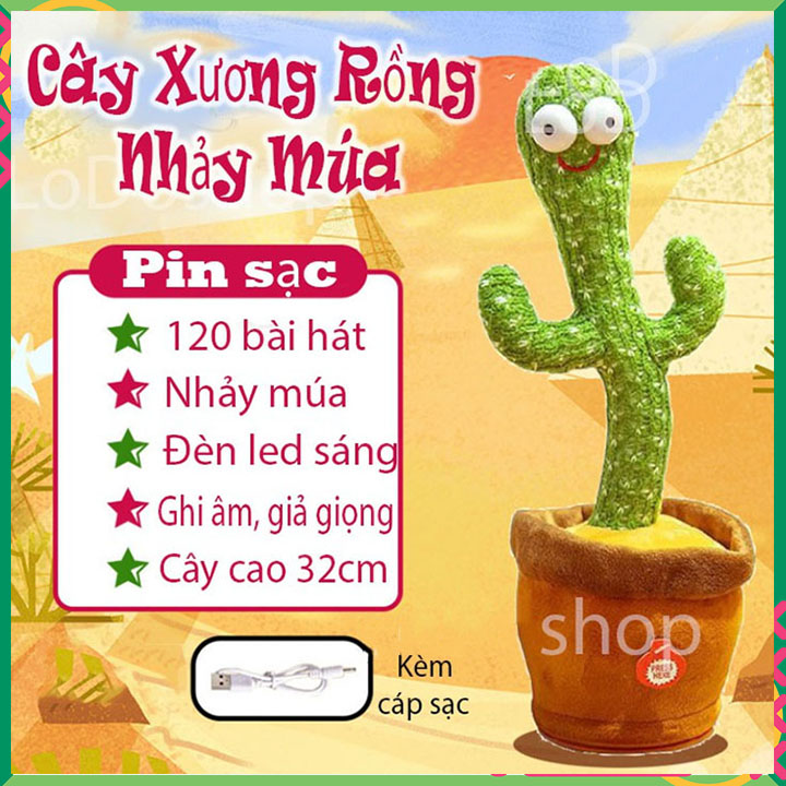 Cây Xương Rồng Nhảy Múa Nhại Giọng Phiên Bản Tiếng Việt (120 Bài hát + dây sạc USB)