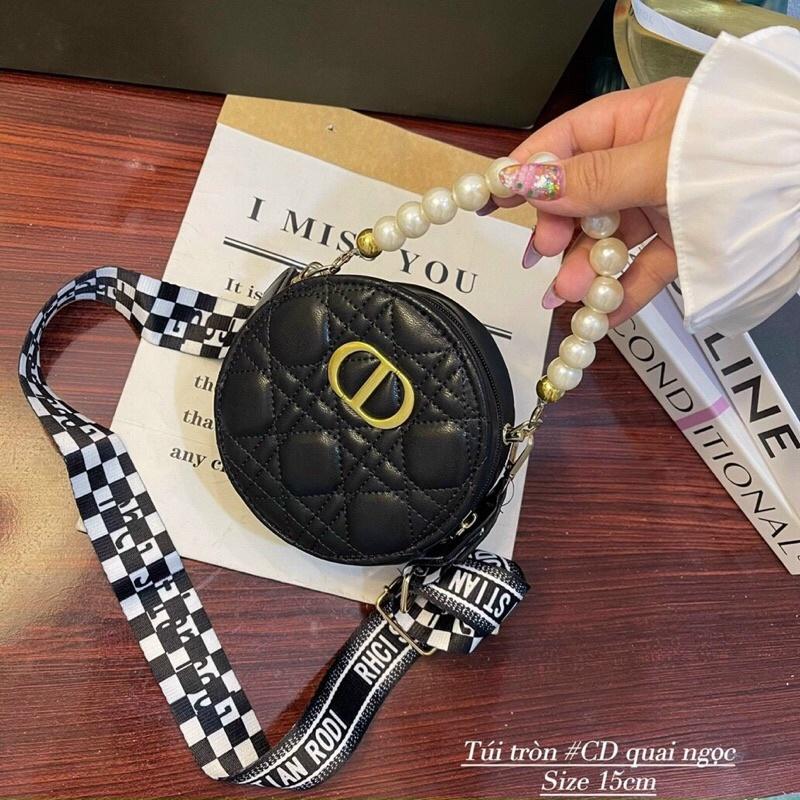 Túi đeo chéo nữ, túi xách nữ hoạ tiết CD size 15cm cốp tròn quai ngọc cực sang chảnh phong cách thời trang Hàn Quốc