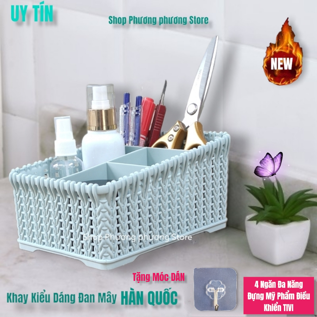 Khay đựng mỹ phẩm cao cấp nhiều ngăn kiểu dáng mây đan HÀN QUỐC