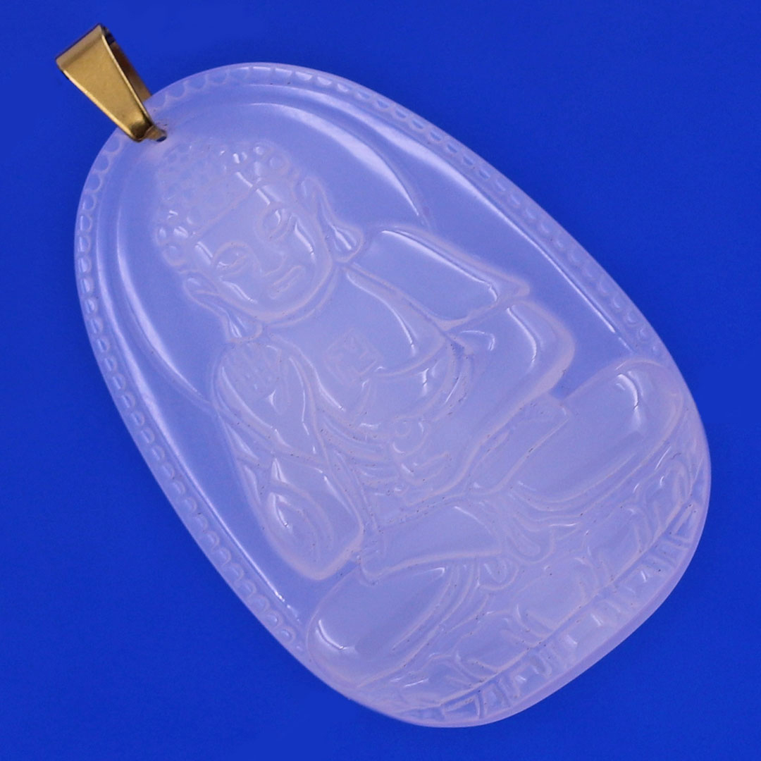 Mặt Dây Chuyền Phật A Di Đà Đá Mã Não Trắng 3.6cm - Mặt Size Nhỏ - Tặng Kèm Móc Inox - Phong Thủy 868 - May Mắn - Bình An