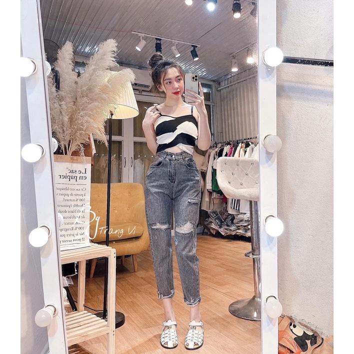 Quần bò baggy màu xanh khoét túi sau rách gối 2 bên xả lai cực chất ảnh thật Lê Huy fashion Ms 1252
