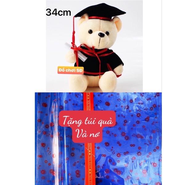 THÚ BÔNG GẤU TỐT NGHIỆP LỚN 34cm - tặng túi gói quà và nơ