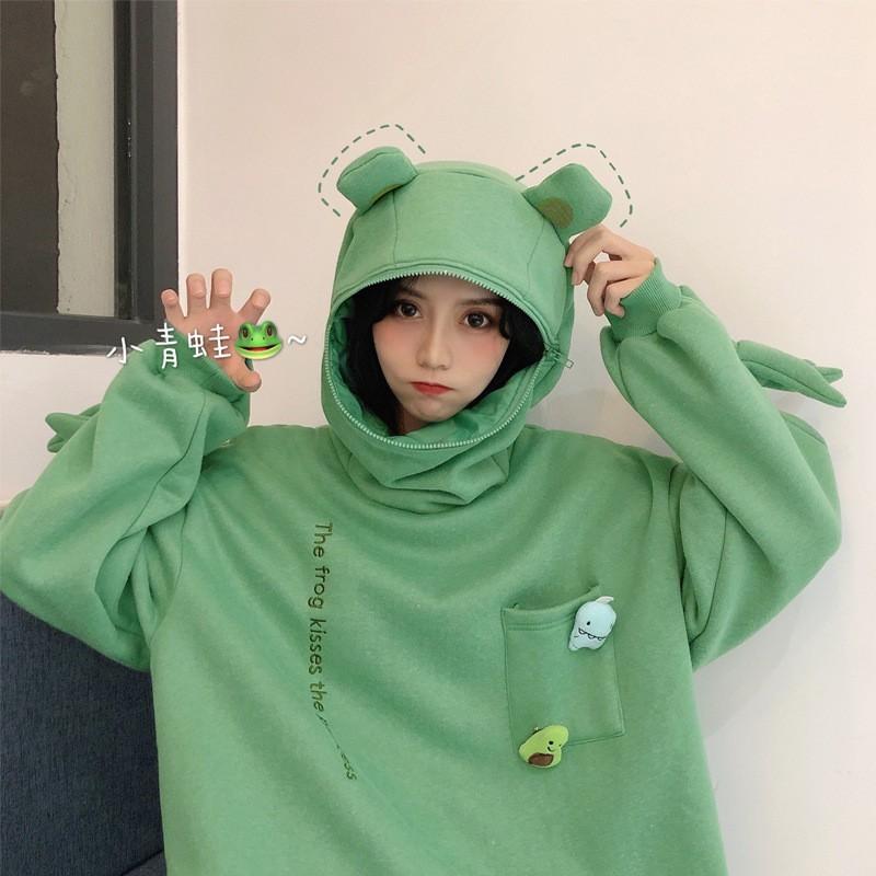 Áo Hoodie Nam và Nữ Tay Dài Có In Hình Con Ếch Thời Trang Cá Tính