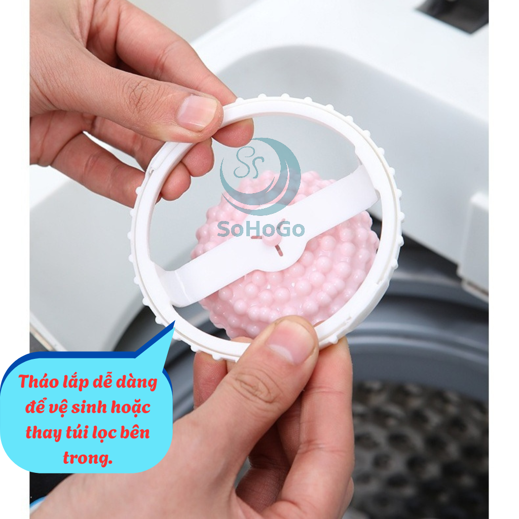 Bộ 2 Túi lọc rác máy giặt thông minh MẪU CẦU GAI -Bẫy lông thú &amp; tóc trong máy giặt -Lưới lọc rác nổi tự động