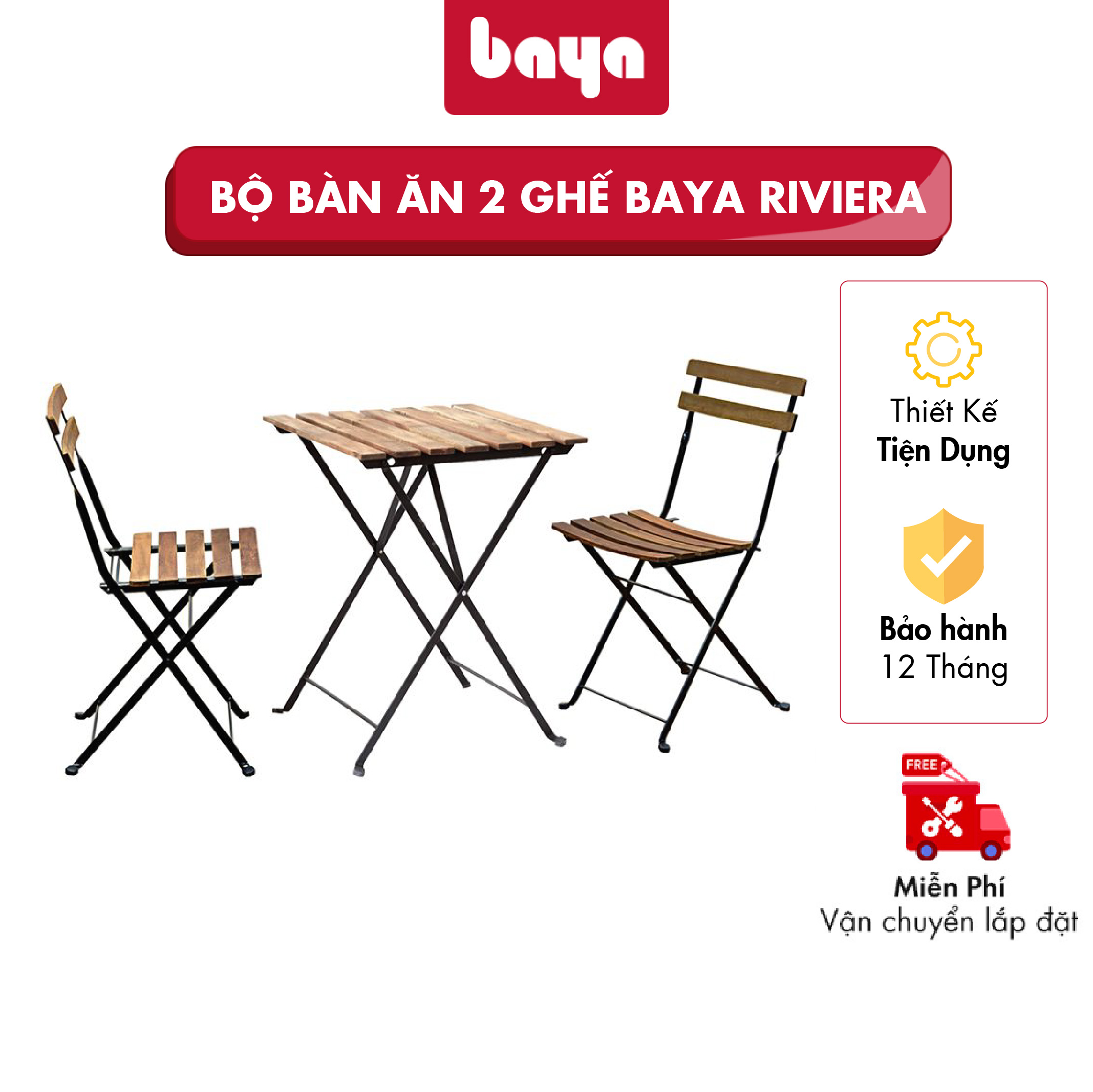 Bộ Bàn Ăn 2 Ghế Ngoài Trời BAYA RIVIERA Khung Kim Loại Bền Bỉ Có Thể Gấp Gọn Và Dễ Di Chuyển Tiết Kiệm Diện Tích, Thiết Kế Đơn Giản, Đẹp Mắt Hoàn Thiện Không Gian Sống Hiện Đại 6000061