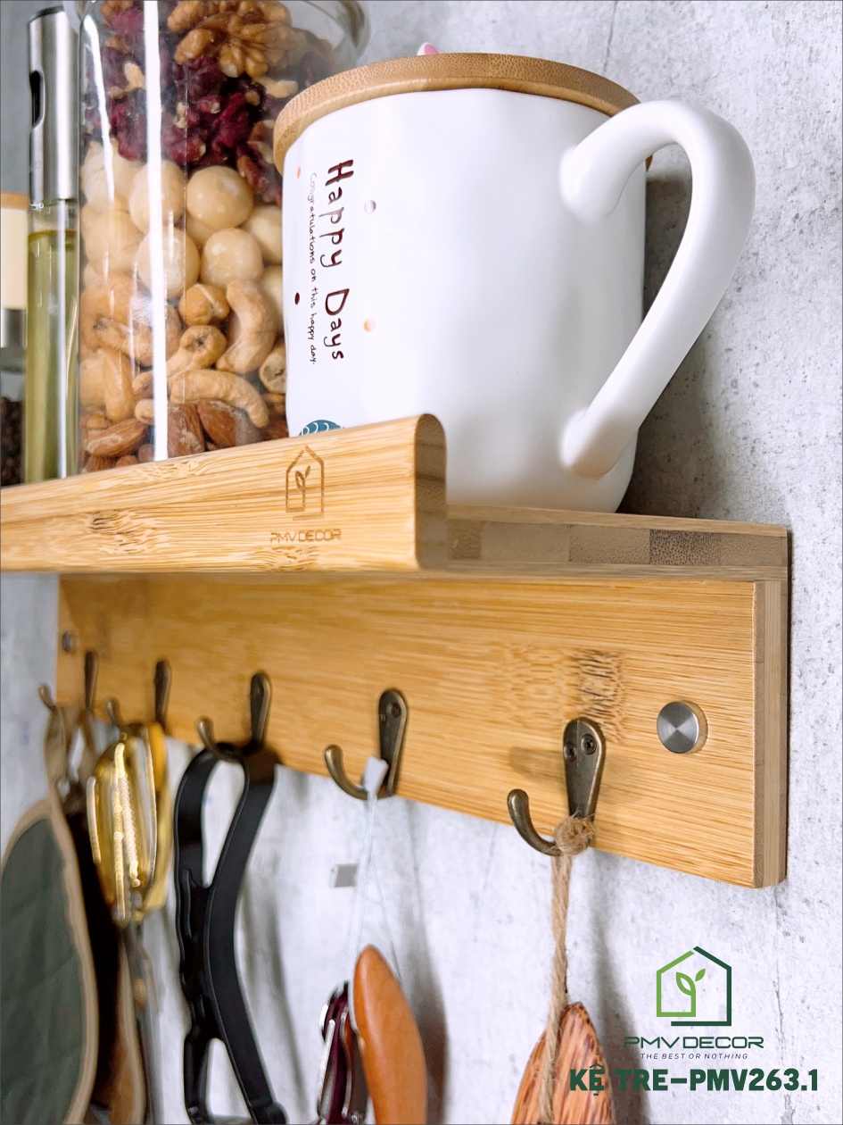 KỆ TRE TREO TƯỜNG, TRANG TRÍ, móc treo đồng retro, phù hợp mọi không gian decor. KTT-PMV263.1