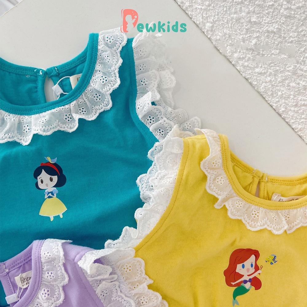 Áo cộc tay cho bé gái Dewkids vải cotton thoáng mát, tay phối bèo điệu đà nữ tính