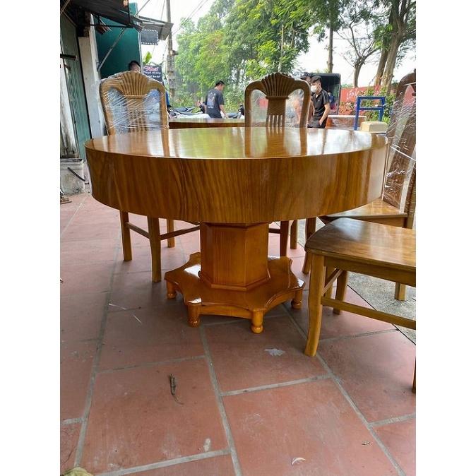 bộ bàn ghế ăn bàn tròn hộp vs 6 ghế gỗ hương nam phi