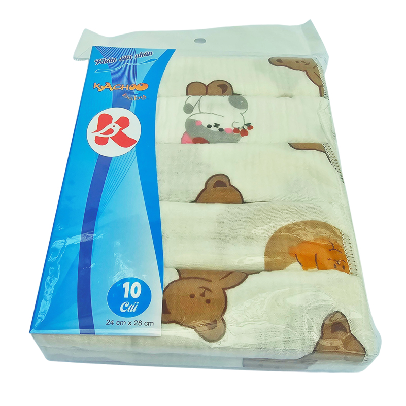 Set 10 khăn sữa nhăn muslin 2 lớp cho bé, size 24cm x 28cm, khăn sữa cho bé sơ sinh mềm mịn, an toàn thấm hút tốt