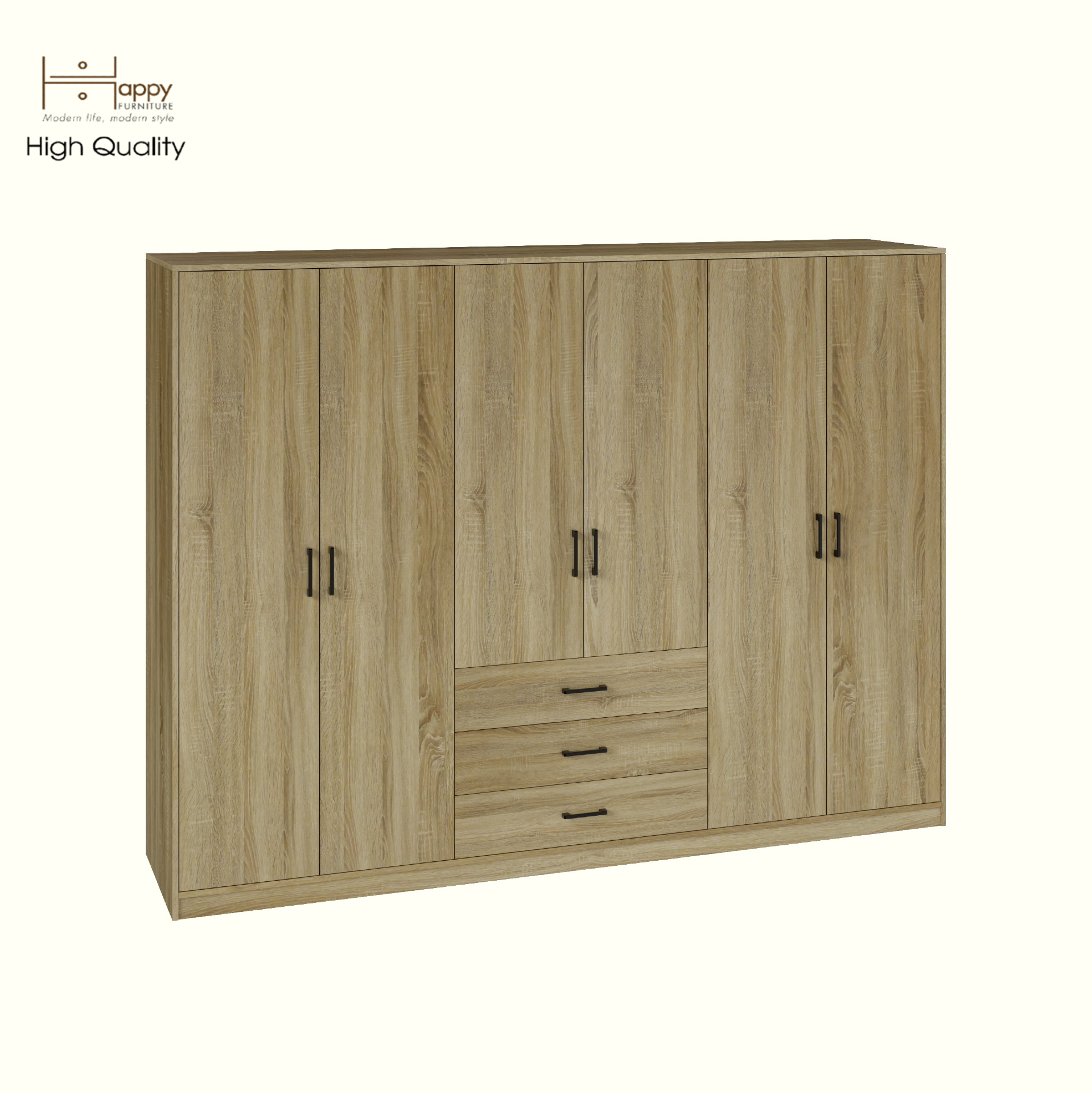 HAPPY FURNITURE , HEINEE - Tủ quần áo 6 cửa mở, TCM_218 , 240cm x 54cm x 180cm DxRxC, sản phẩm phổ thông