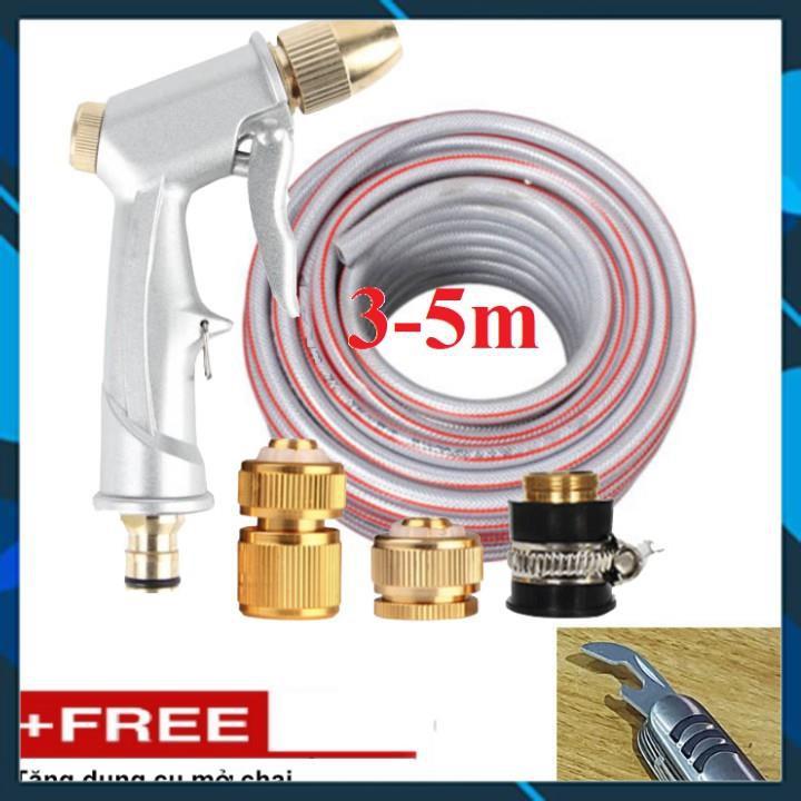 ️ Bộ dây vòi xịt nước rửa xe, tưới cây ,tăng áp 3 lần,loại 3m,5m 206701 đầu đồng,cút đồng,nối đồng+ mở chai
