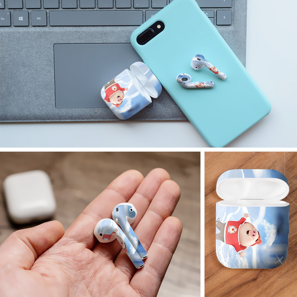 Miếng dán skin chống bẩn cho tai nghe AirPods in hình Heo con dễ thương - HEO2k19 - 017 (bản không dây 1 và 2)