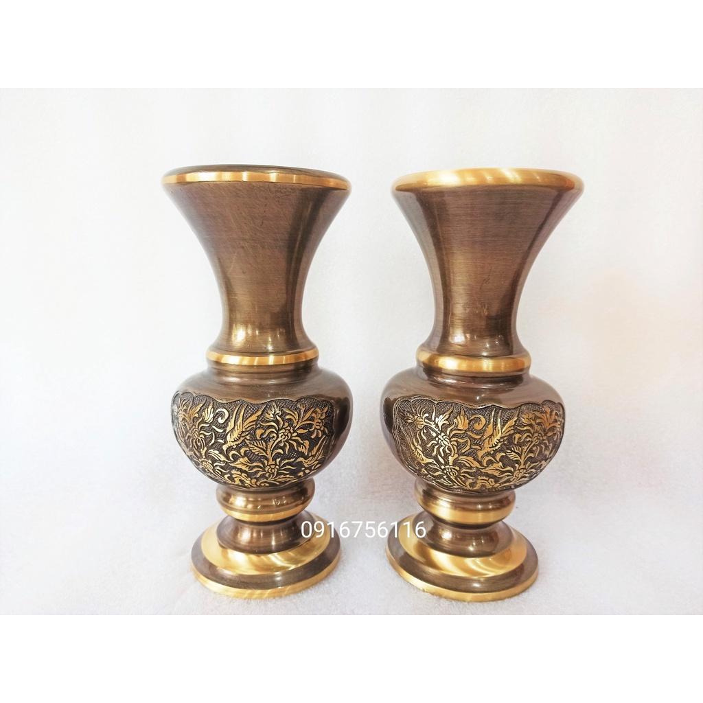 Lọ hoa bằng đồng màu giả cổ 30cm, lọ hoa bông cúc bằng đồng,