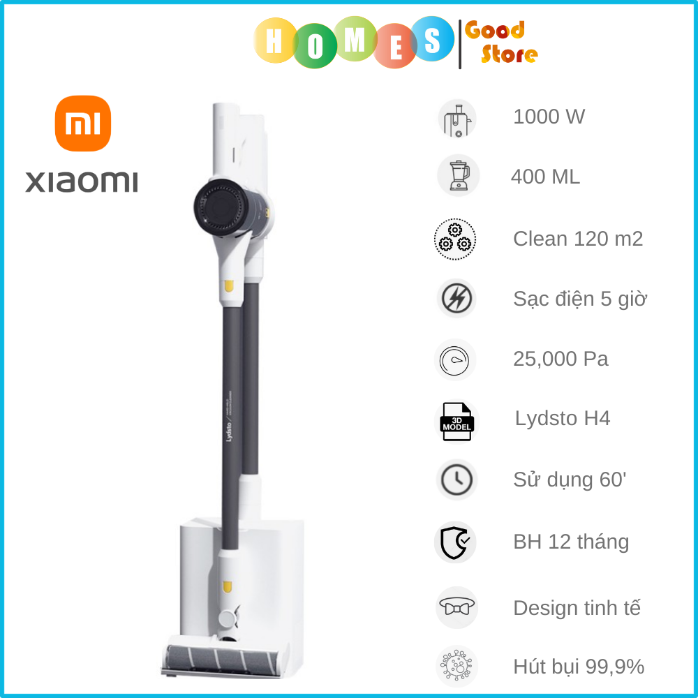 Máy Hút Bụi Không Dây Cầm Tay XIAOMI Lydsto H4 Tự Làm Sạch Tự Động Hút Rác Thời Gian Sử Dụng 60 Phút Lực Hút 25,000 Pa Công Suất Cực Lớn 1000W - Hàng Chính Hãng