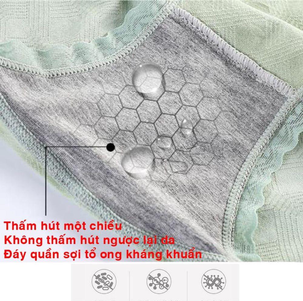Combo 4 Quần lót nữ cotton sợi kháng khuẩn siêu co dãn phối viền ren QL8 Freesize giao màu ngẫu nhiên tặng 3 mặt nạ