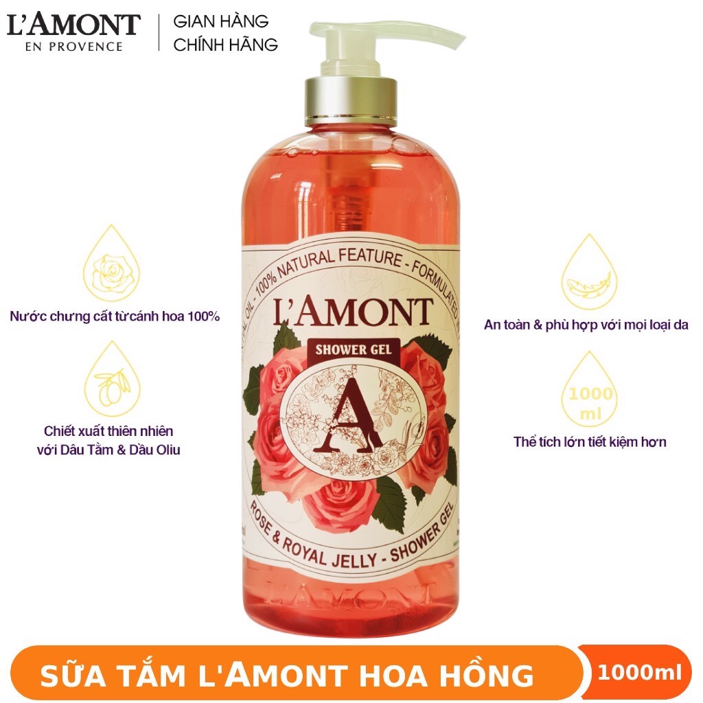 Combo 2 Sữa Tắm L'amont En Provence Hoa Anh Đào và Hoa Hồng 1000ml/chai