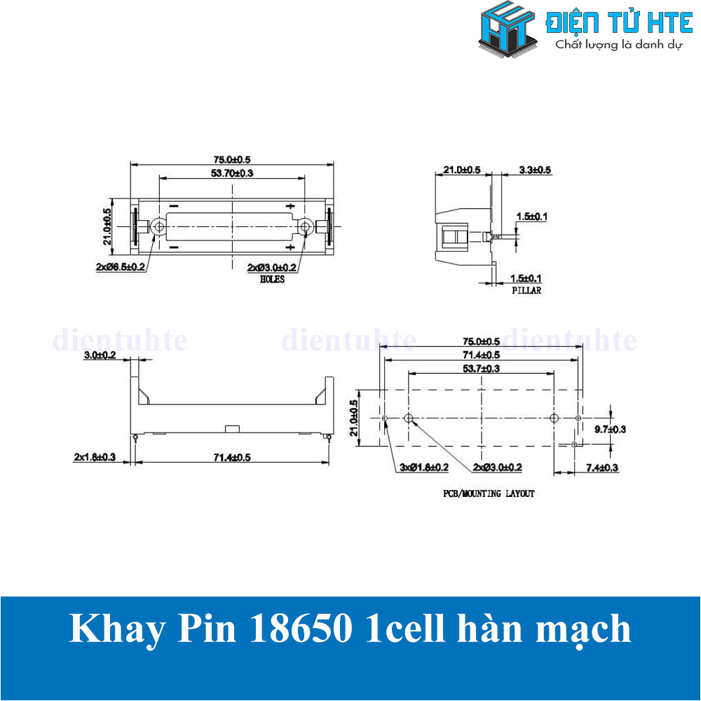 Hộp đế đựng Pin sạc 18650 1 cell hàn mạch