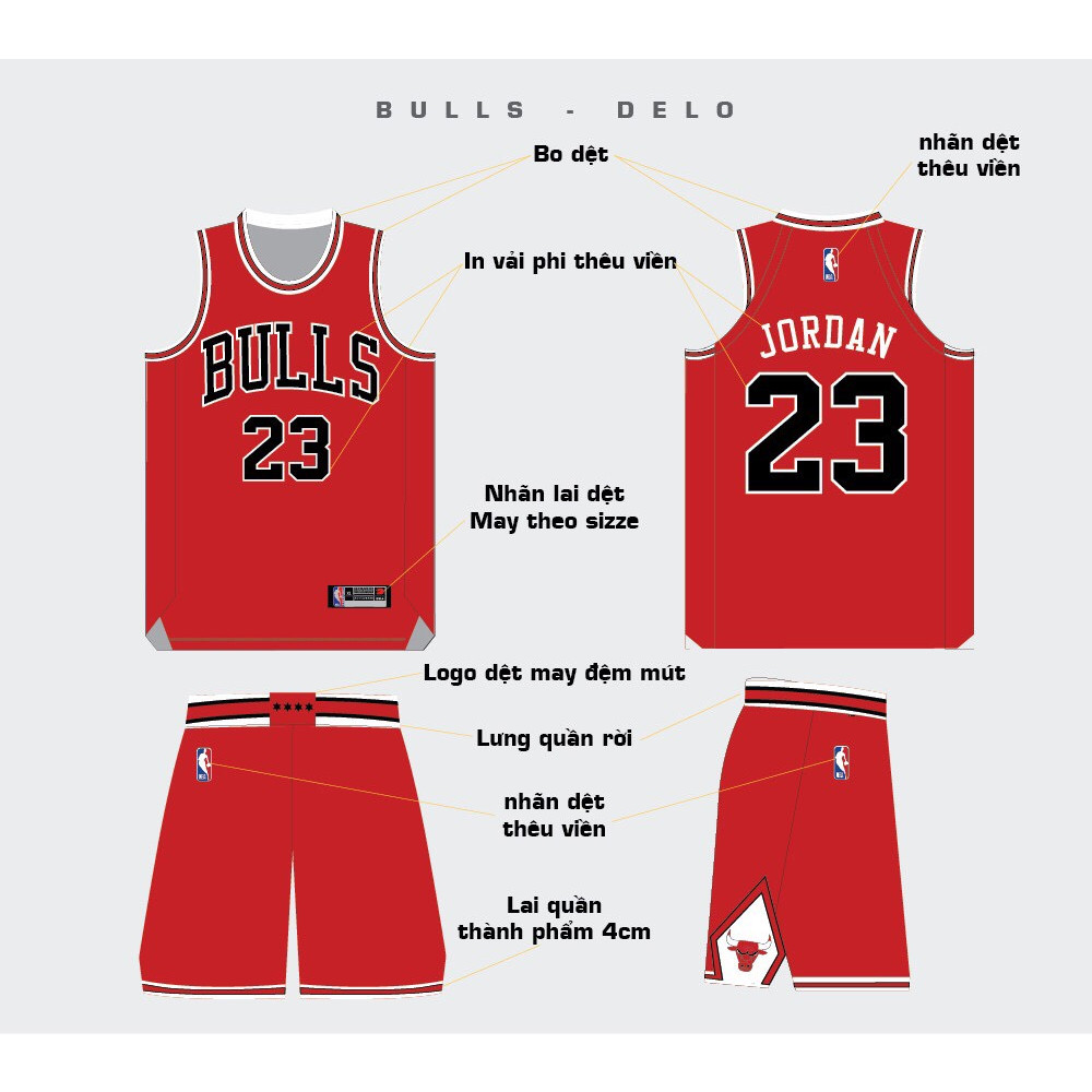 Bộ quần áo bóng rổ NBA Jersey Chicago Bulls Đỏ