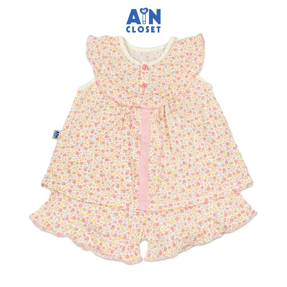 Bộ quần áo Ngắn bé gái họa tiết hoa Lưu Ly Hồng Vàng thun cotton - AICDBGDRKZIF - AIN Closet