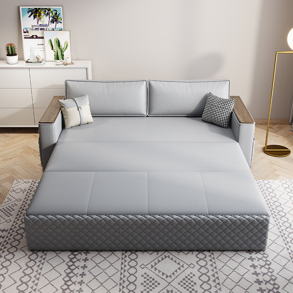 Ghế Sofa Giường Kéo Khung Sắt Có Độ Bền Cao, Sofa Bed Đa Năng Có Tủ Chứa Đồ Và Túi Đựng Sách 2 Bên Tiện Lợi HGK-58