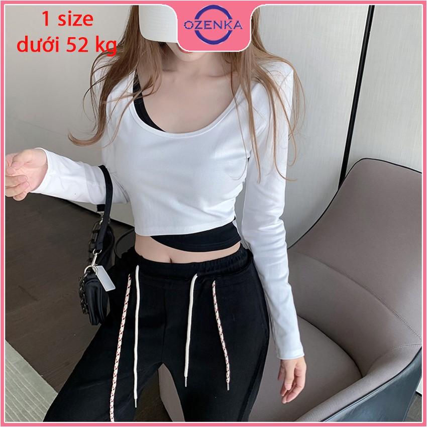 Áo croptop tay dài ôm body nữ cải màu , áo thun croptop nữ chất đẹp 100% cotton free size dưới 52 kg nhiều màu