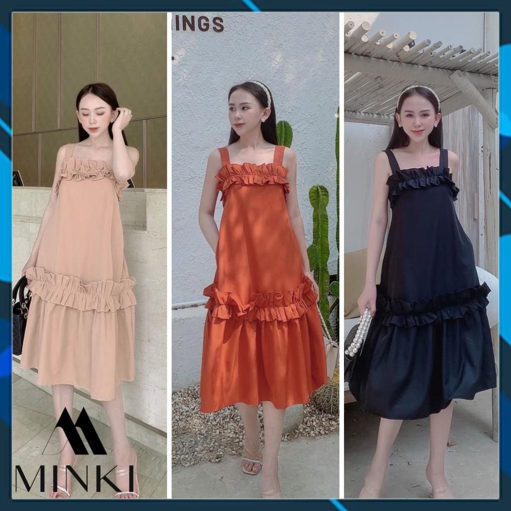 VÁY DÂY BẢN TO CỔ VUÔNG - CHẤT KAKI COTTON CAO CẤP - MÀU CAM