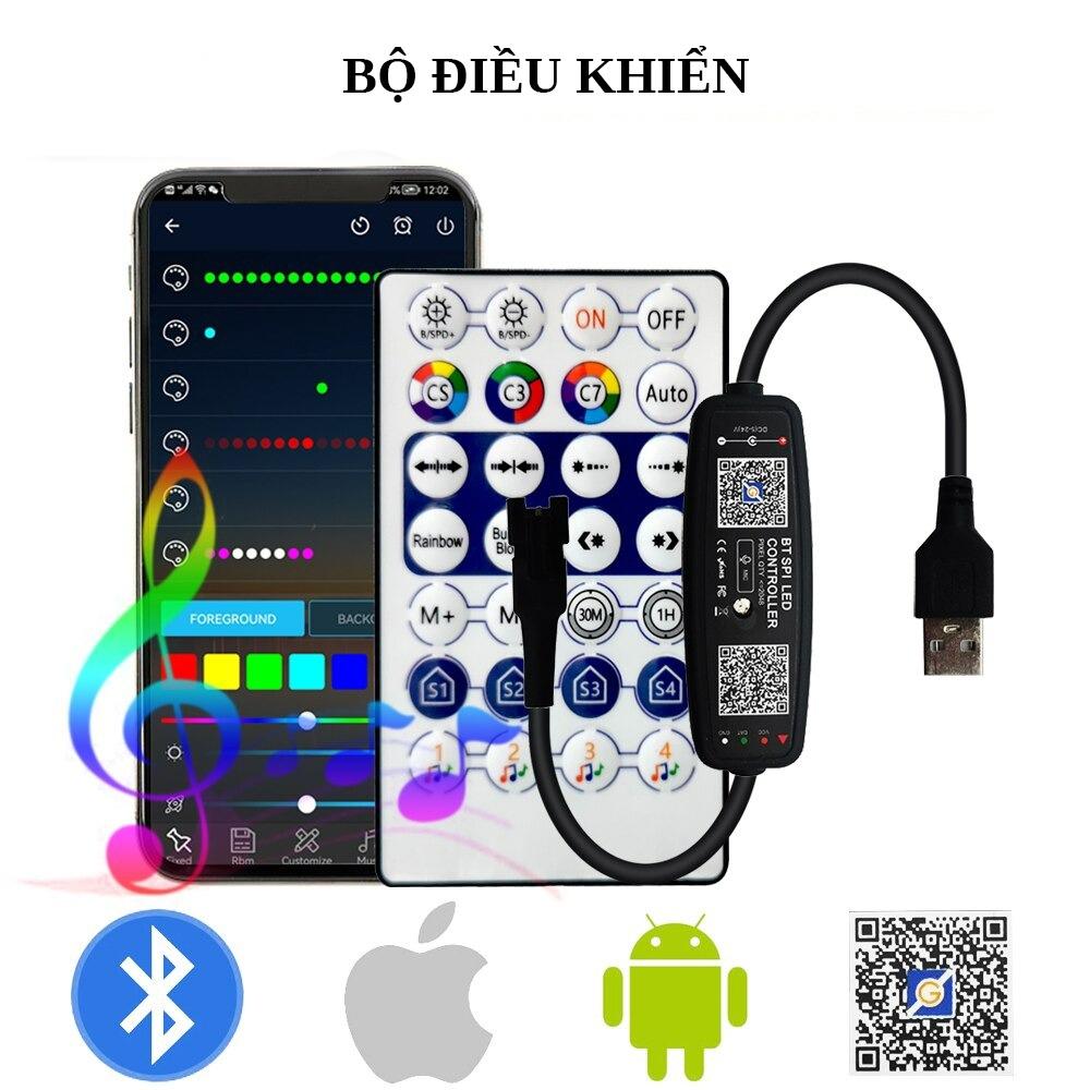 Đèn LED Cảm Biến Theo Nhạc, Đèn LED Đuổi Theo Nhạc 16 Triệu Màu Điều Khiển Bằng Bluetooth và Remote