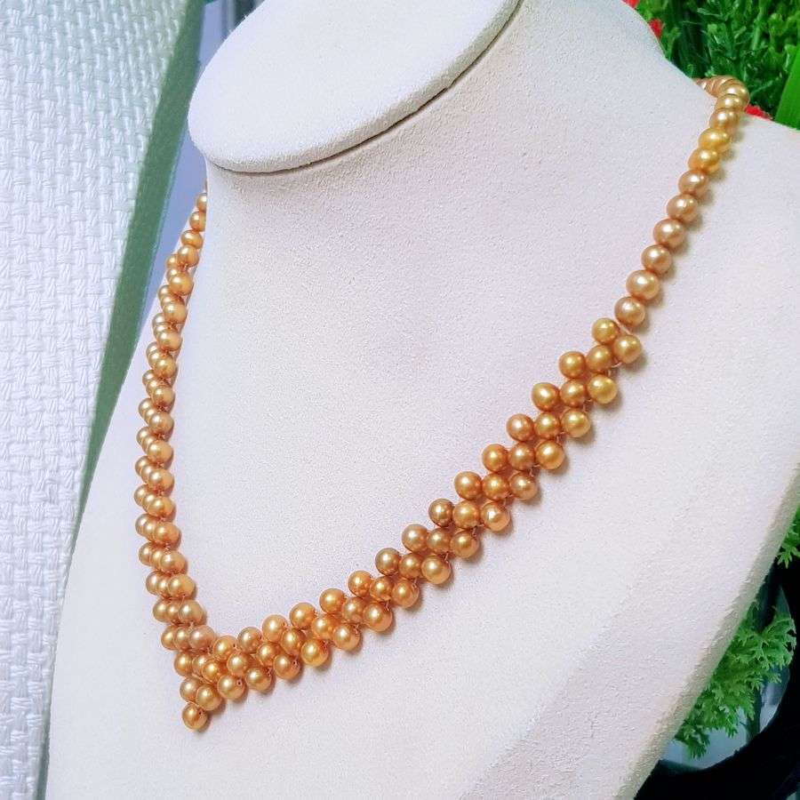 Vòng Cổ Ngọc Trai Nước Ngọt Thiên Nhiên Cao Cấp - Trái Tim Vàng Son - Trang Sức Cô Tấm - GOLDEN PEARL - CTJ0212 - Vàng