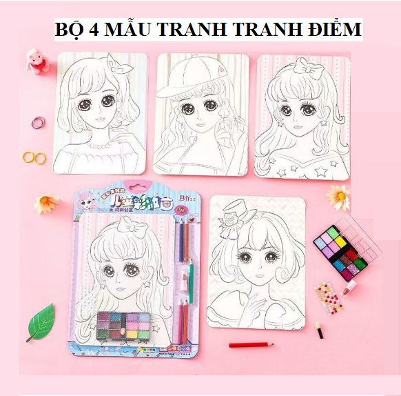 Tranh vẽ trang điểm công chúa, Bộ dụng cụ tô màu đồ chơi trang điểm làm đẹp cho bé-BB59-TrangDiem