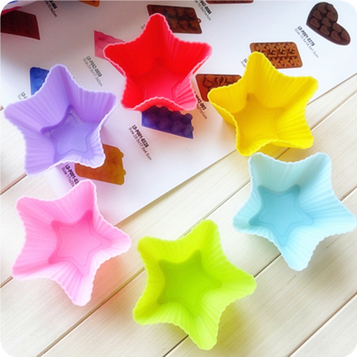 Bộ 10 khuôn silicon 3 lớp làm bánh, rau câu, bánh bông lan, bánh da lợn hình ngôi sao 5 cánh – Mã số 1155