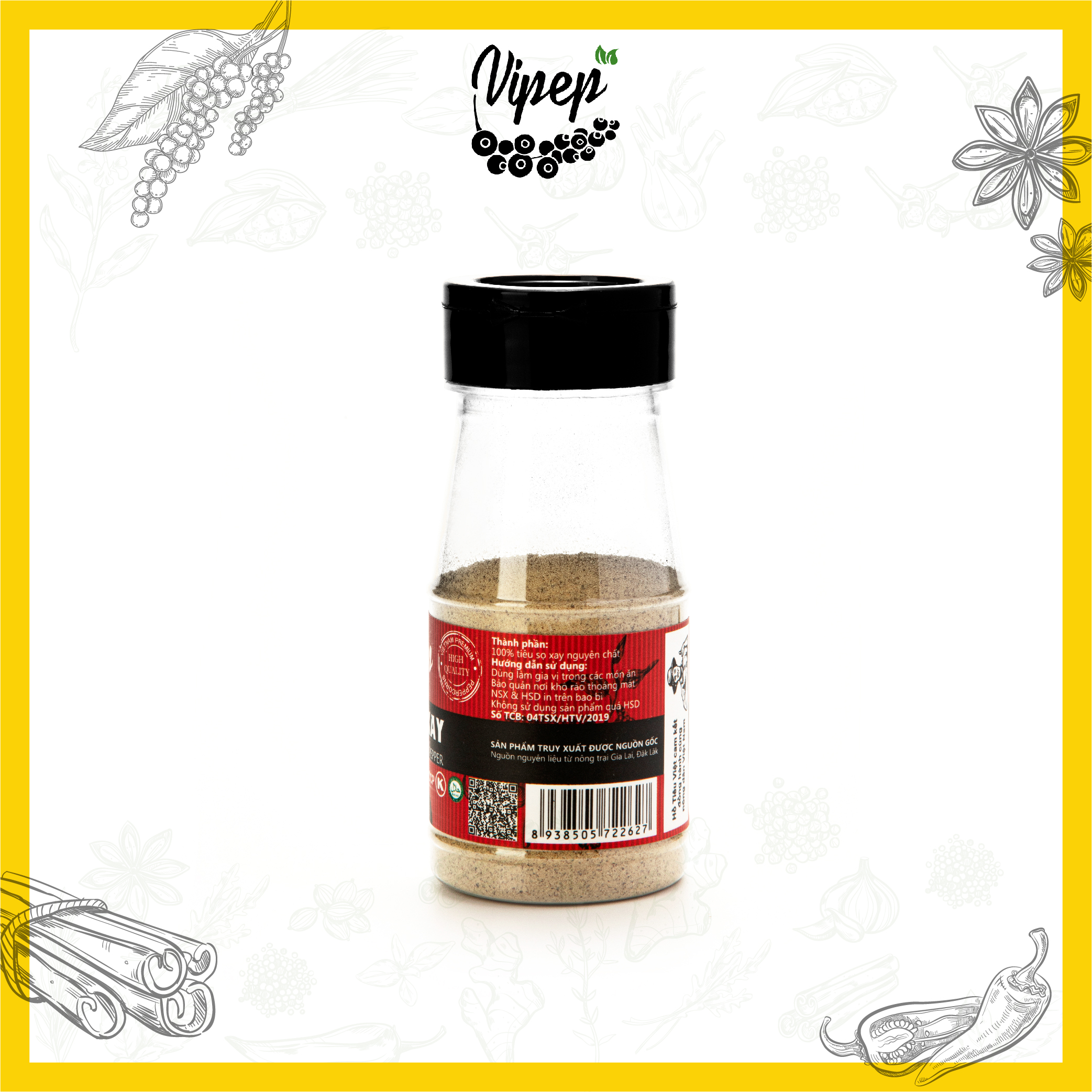 Tiêu sọ xay Vipep từ 100% hạt tiêu sọ nguyên chất - gia vị dùng nêm, ướp thực phẩm