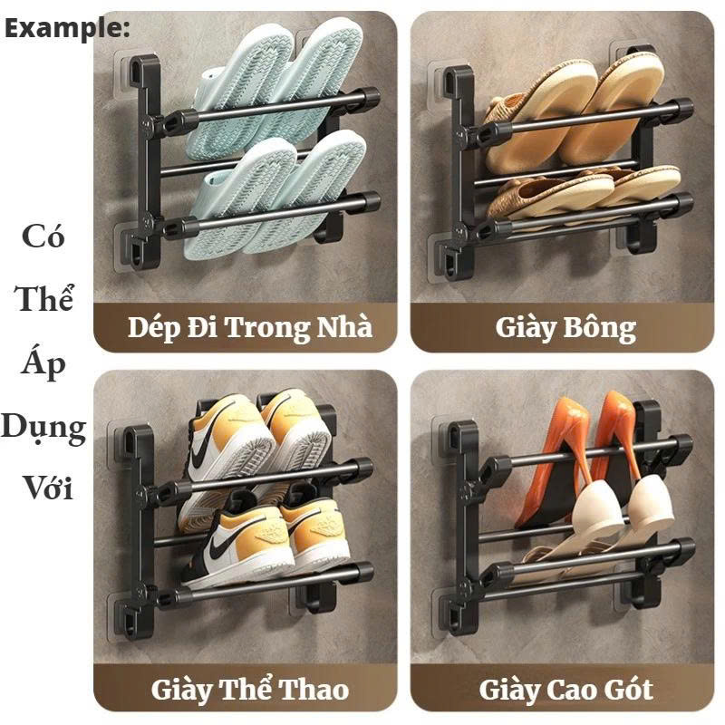 Kệ Để Giày Dép Dán Tường 2 Tầng 65cm, Giá Treo Giày Thông Minh Tiết Kiệm Diện Tích, Tặng Miếng Dán Chắc Chắn- HÀNG CHÍNH HÃNG MINIIN