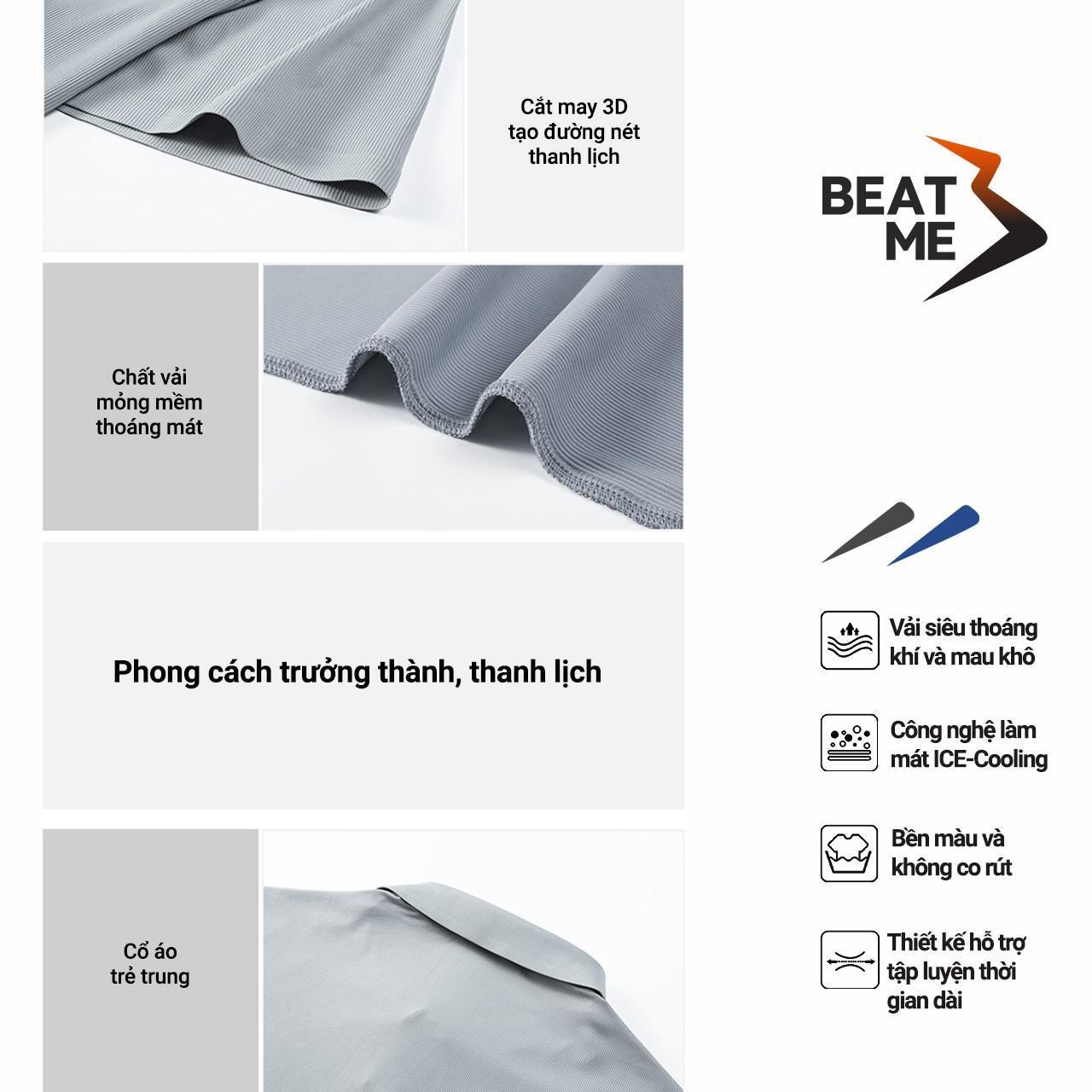 Áo Thun Polo Phong Cách Thể Thao Tối Giản Không Nhăn Vải Silk Mát Lạnh Vân Vải 3D Màu Xám Beatme