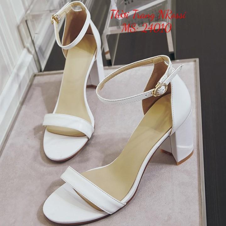 FREESHIP Giày sandal cao gót quai ngang 7 phân màu đen Big size 40 41 42 43 44
