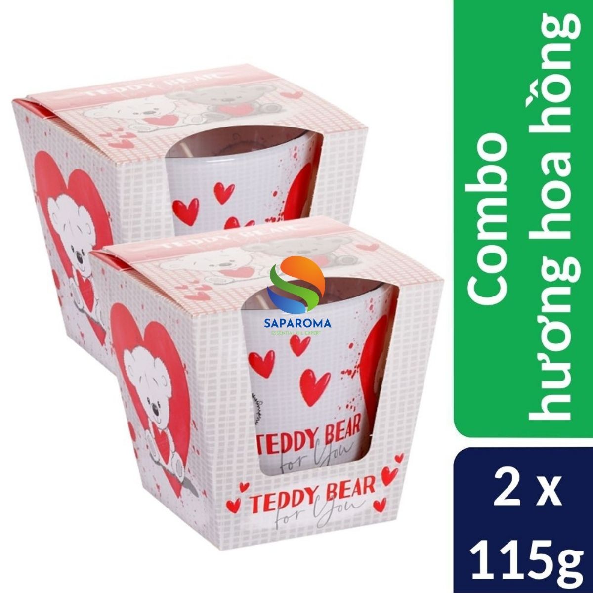 Combo 2 ly nến thơm tinh dầu Bartek Teddy Bear 115g - hương hoa hồng, nến trang trí, thơm phòng, thư giãn, hỗ trợ khử mùi