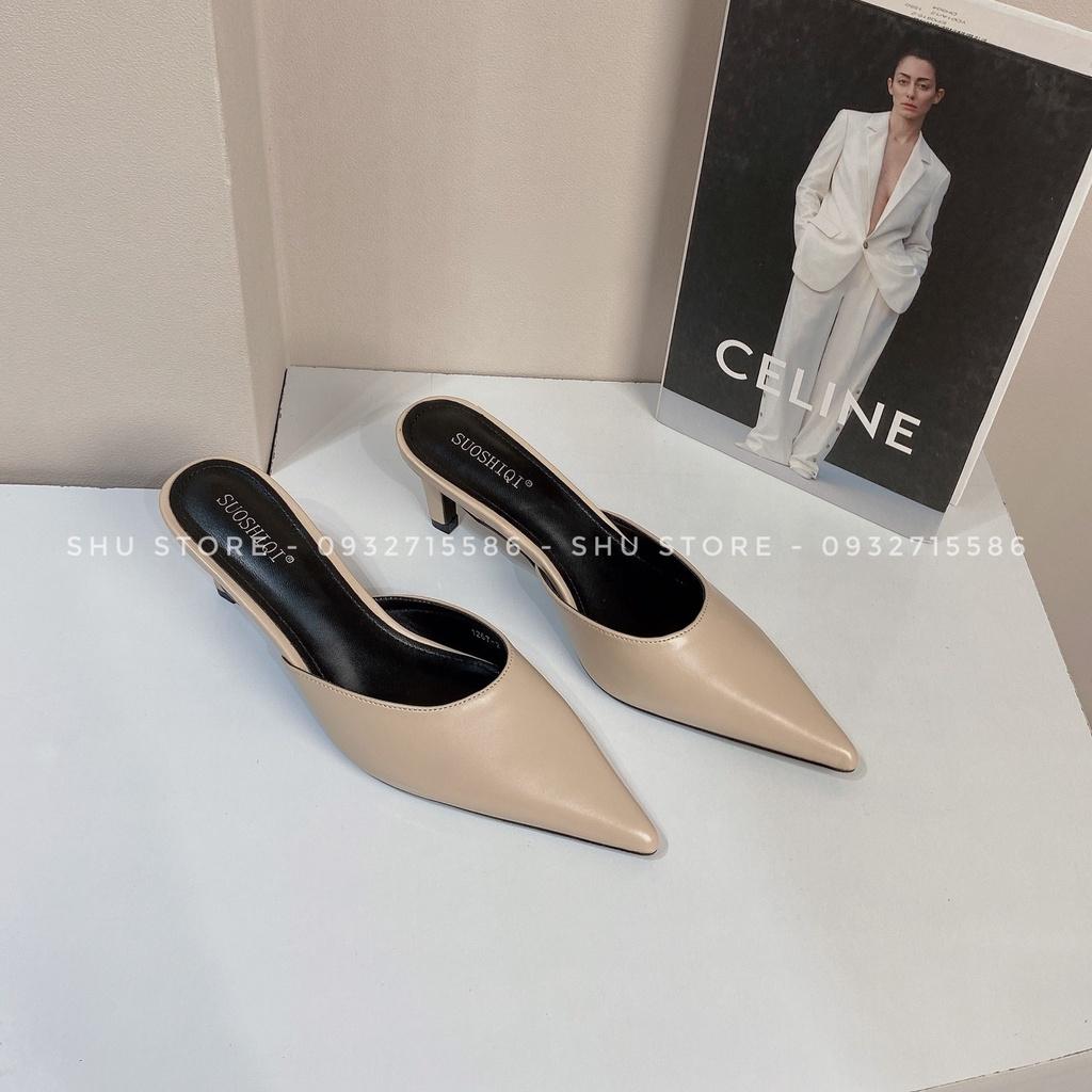 Dép sục nữ da thật gót nhọn mũi nhọn Shu store - thời trang nữ cá tính