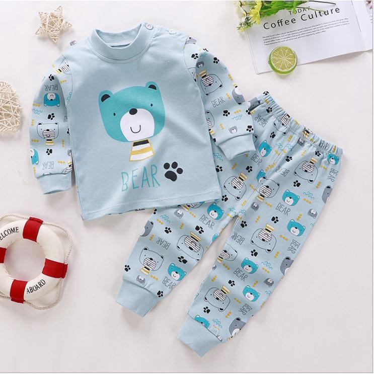 Quần áo thu đông bé trai Đồ thu đông bộ ngủ cotton cho bé trai Bộ quần áo thun dài tay Gấu Xanh 7 - 27kg Me Yeu Con